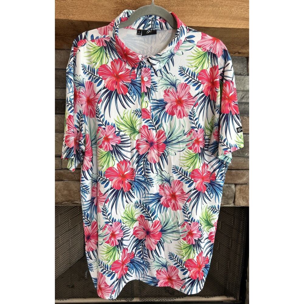 Men’s GREENSIDE Golf Floral Short Sleeve Polo Shirt Size L *C1